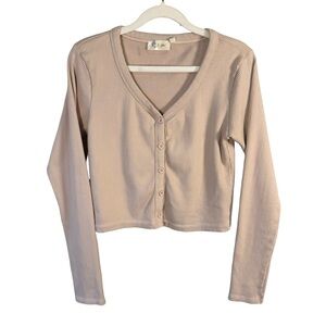 RD Style Beige Pink Ribbed Cropped Knit Top Size S Neutral Minimalist Capsule